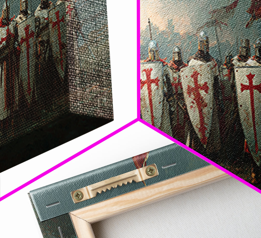 Medieval Knights Templar Army Wall Art, Crusader Framed Canvas Print, Historical Painting, Man Cave Decor, Unique Gift For Him