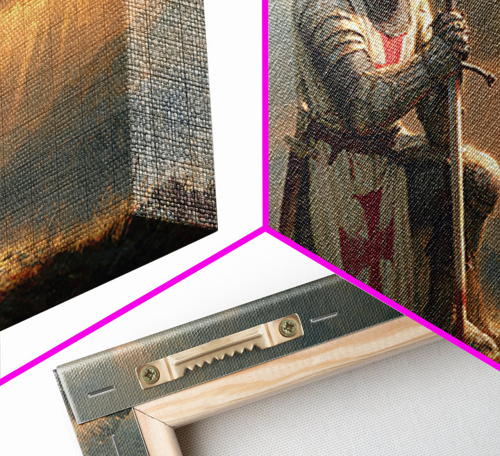 Kneeling Templar Knight Battlefield Wall Art, Medieval Crusader Framed Canvas Print, Dark Fantasy Decor, Christian Warrior Art