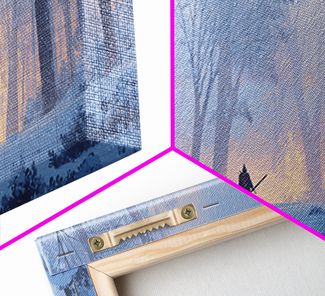 Lone Warrior In Snowy Forest Wall Art, Winter Fantasy Landscape Painting, Moody Woodland Decor, Adventure Canvas Print Gift