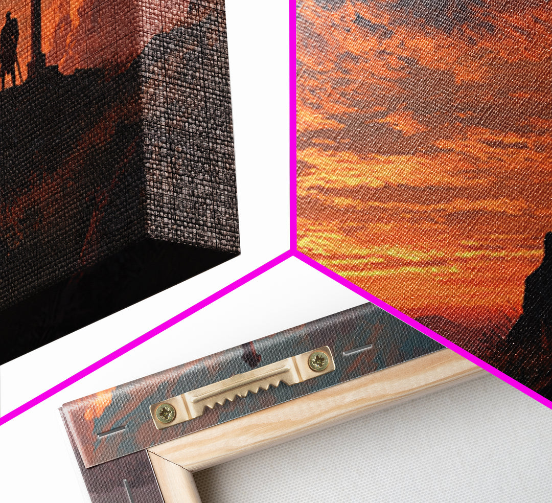 Fiery Sunset Cross On Mountain Ridge Wall Art, Christian Landscape Canvas Print, Spiritual Home Decor, Prayer Room Gift Idea