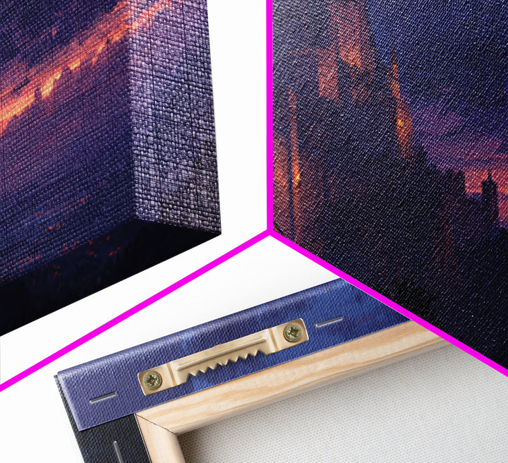 Twilight Castle Knight Fantasy Wall Art, Medieval Landscape Canvas, Gothic Home Decor, Fantasy Art Print, Gift For Him, Office Decor