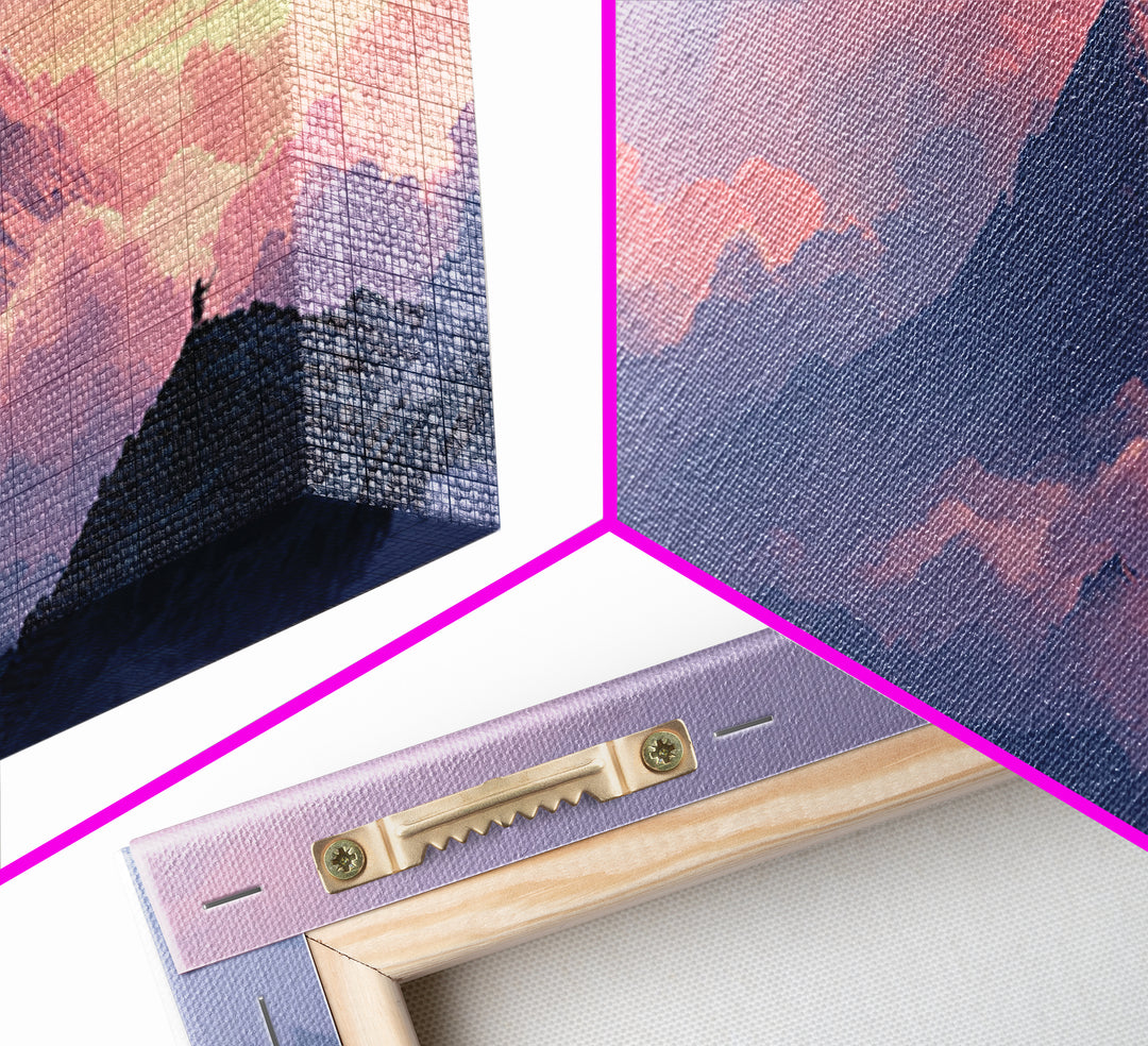 Pink Cloud Mountain Summit Canvas Print, Fantasy Landscape Wall Art, Nature Wall Decor, Adventure Art, Calming Bedroom Decor