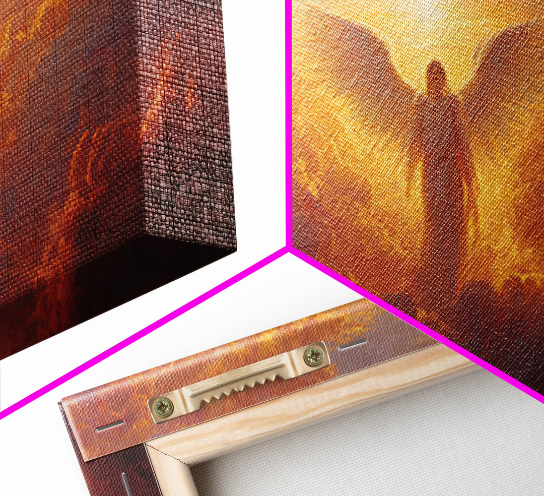 Radiant Angel In Golden Clouds Wall Art, Spiritual Christian Canvas, Celestial Painting, Inspirational Home Decor Gift For Her