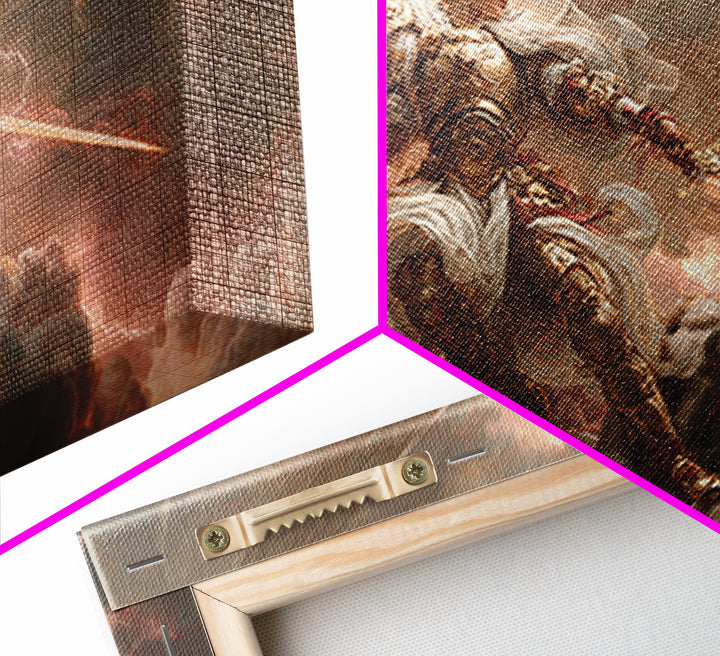 Archangel Warrior In Golden Clouds Wall Art, Christian Canvas Print, Angel Sword Fantasy Art, Spiritual Home Decor Gift For Him
