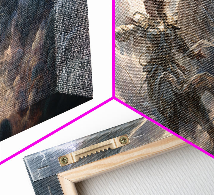 Warrior Angel With Sword Framed Canvas Print, Fantasy Wall Art, Christian Artwork, Storm Clouds, Gift For Him Or Her, Fine Art Print