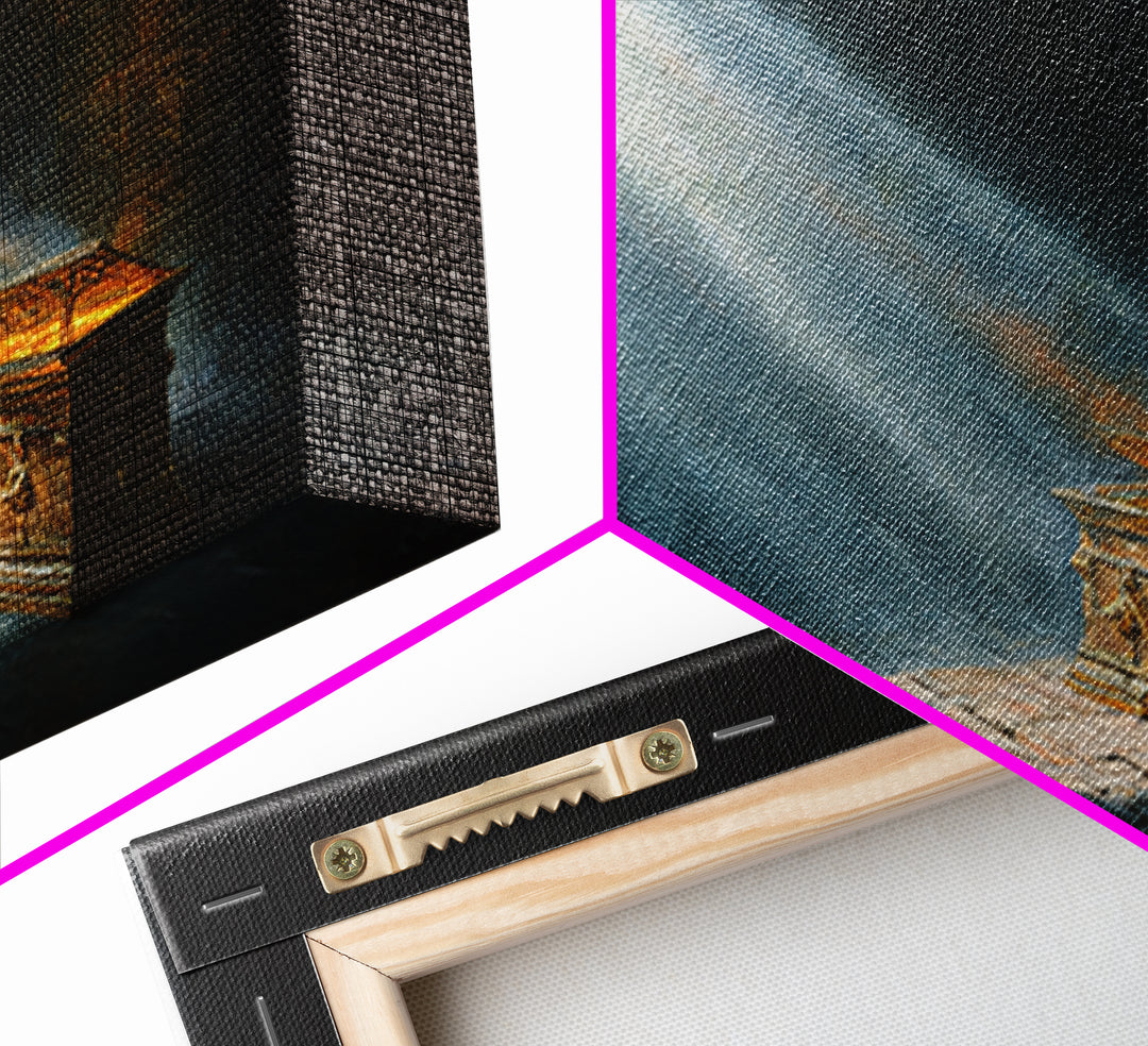 Golden Ark In Sacred Shadow Framed Canvas Print, Biblical Wall Art, Dark Academia Decor, Spiritual Housewarming Gift For Her