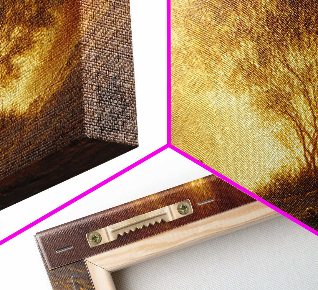 Glowing Golden Tree At Sunrise Canvas Print, Spiritual Landscape Wall Art, Warm Earth Tone Decor, Inspirational Gift For Home