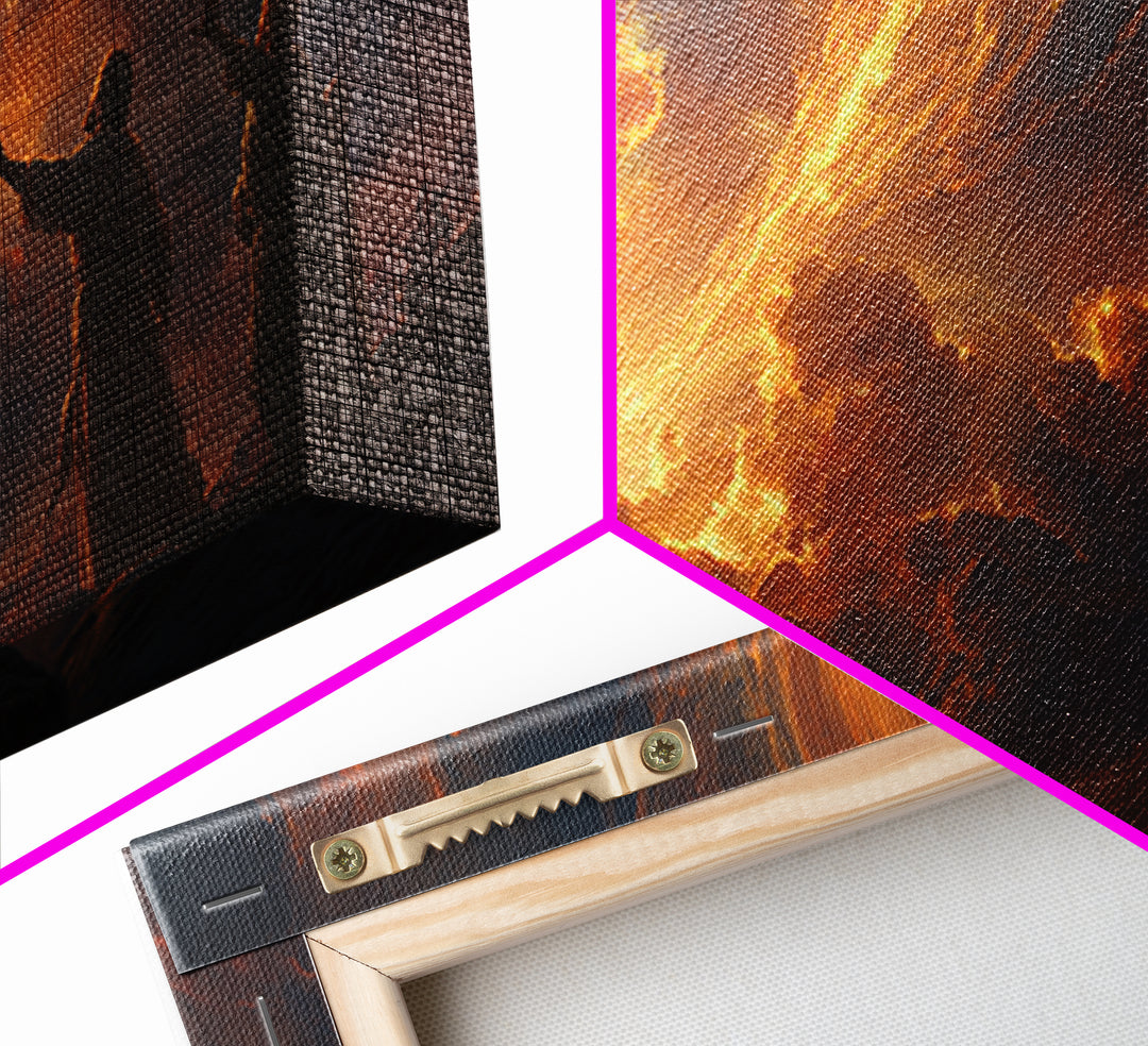 Fiery Pillar In Storm Clouds Framed Canvas Print, Biblical Wall Art, Spiritual Landscape Decor, Christian Gift For New Home