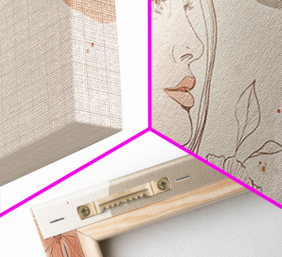 Elegant Woman Profile Wall Art, Floral Line Drawing, Feminine Canvas Print, Neutral Boho Bedroom Decor, Gift For Her, Modern Home Decor