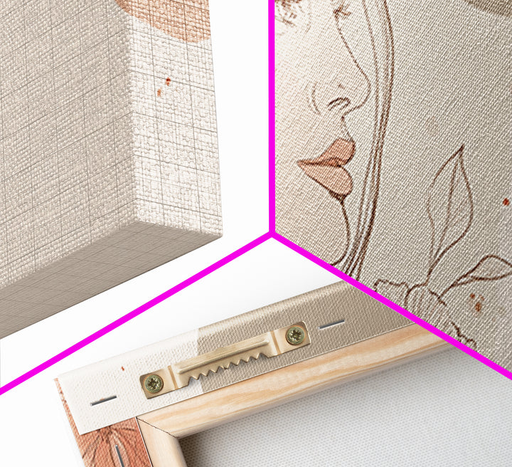 Elegant Woman Profile Wall Art, Floral Line Drawing, Feminine Canvas Print, Neutral Boho Bedroom Decor, Gift For Her, Modern Home Decor