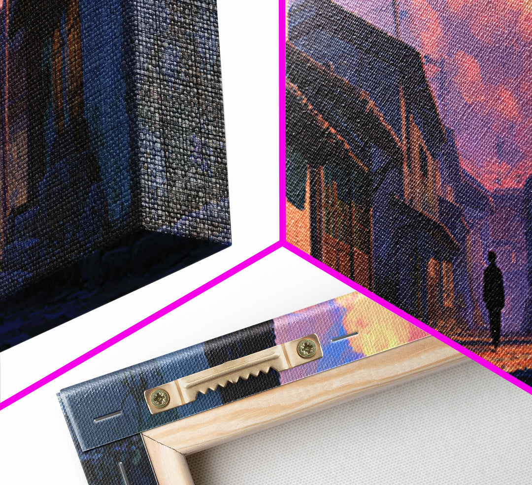 Japanese Twilight Alley Wall Art, Anime Inspired Canvas Print, Moody Urban Landscape, Japandi Decor For Home Office And Gift