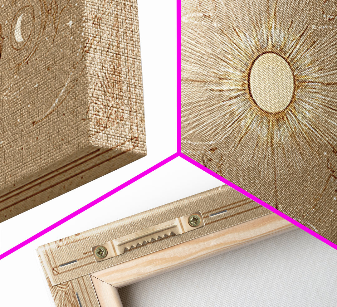 Celestial Sun And Moon Wall Art, Gold Mystic Canvas Print, Boho Astrology Decor, Neutral Bedroom Above Bed Wall Decor, Housewarming Gift