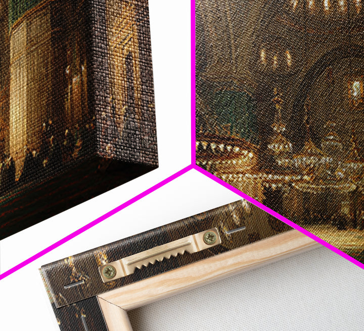 Golden Mosque Interior Prayer Hall Wall Art, Islamic Architecture Framed Canvas Print, Spiritual Decor, Eid Housewarming Gift