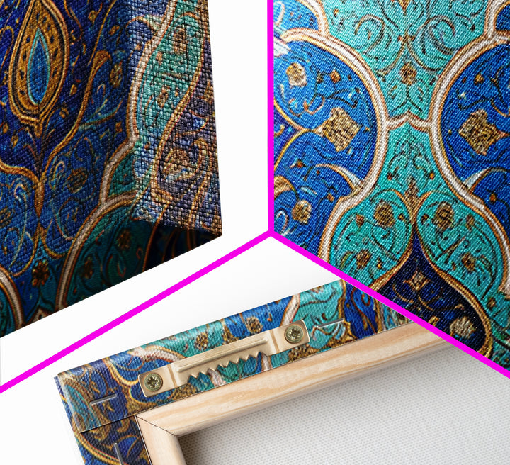 Blue Gold Moroccan Tile Pattern Wall Art, Islamic Home Decor, Boho Wall Decor, Geometric Art, Luxury Statement Artwork Gift