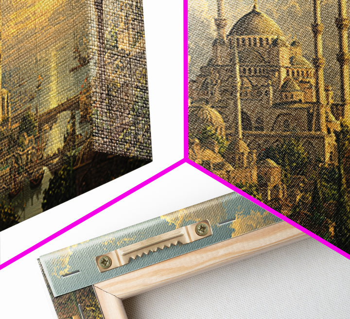 Golden Istanbul Mosque Skyline At Sunset Canvas Print, Islamic Architecture Wall Art, Travel Poster, Elegant Home Decor Gift