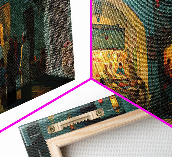 Middle Eastern Night Bazaar Wall Art, Glowing Shopfront Alley Scene, Moroccan Decor, Islamic Home Decor, Housewarming Gift