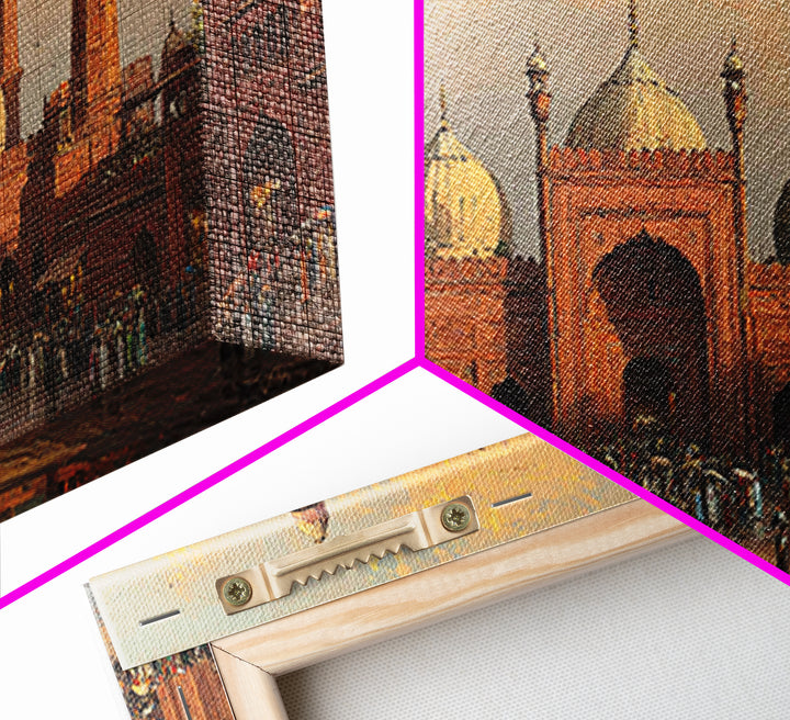 Sunset Red Mosque Courtyard With Domes Wall Art, Islamic Architecture Canvas Print, Travel Poster, Elegant Home Decor, Housewarming Gift