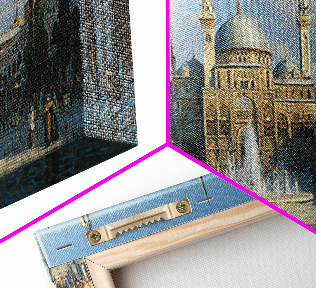 Ornate Mosque Courtyard With Fountain Wall Art, Islamic Architecture Canvas Print, Middle Eastern Decor, Travel Poster Gift For Home