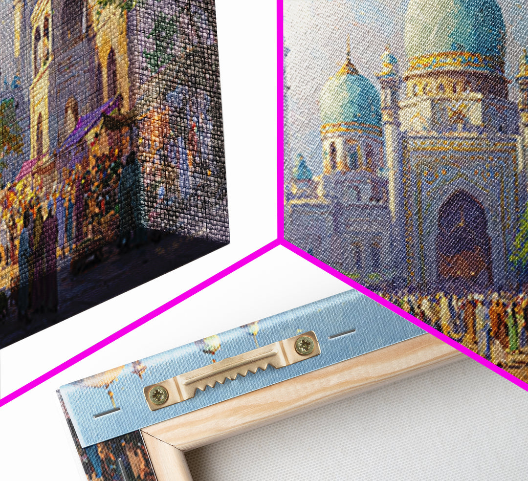 Turquoise Dome Mosque Marketplace Wall Art, Islamic Architecture Canvas, Travel Poster Decor, Asian Inspired Art, Eid Gift