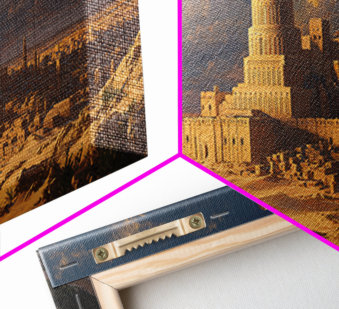 Ancient Tower Of Babel Desert City Canvas Print, Biblical Statement Wall Art For Living Room Decor And Historical Home Decor
