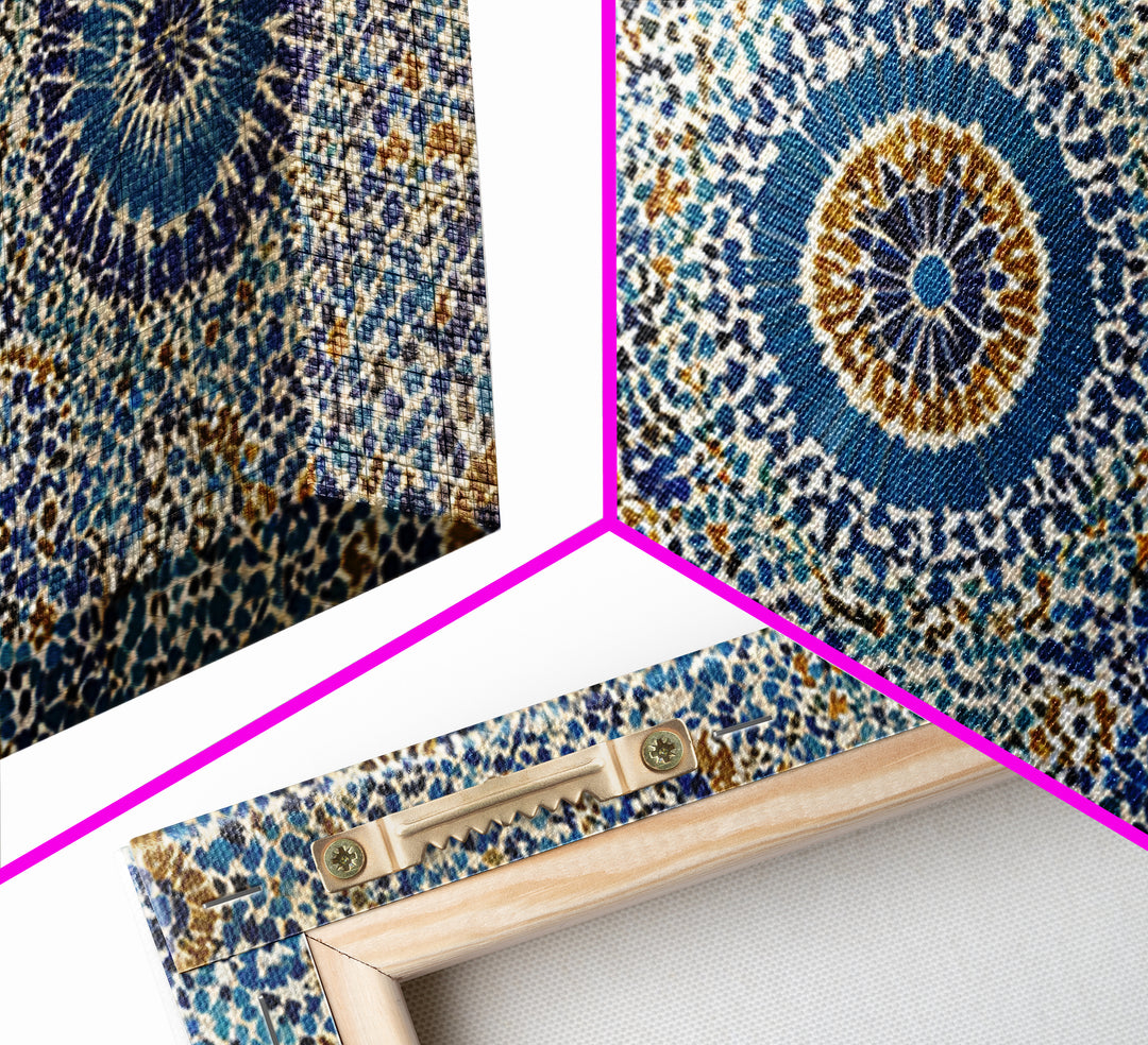 Blue Moroccan Geometric Mosaic Wall Art, Islamic Tile Pattern Canvas Print, Mediterranean Decor, Boho Home Accent Gift Idea