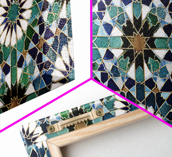 Blue Green Moroccan Tile Pattern Wall Art, Islamic Geometric Mosaic Print, Mediterranean Home Decor, Boho Wall Decor, Kitchen Decor
