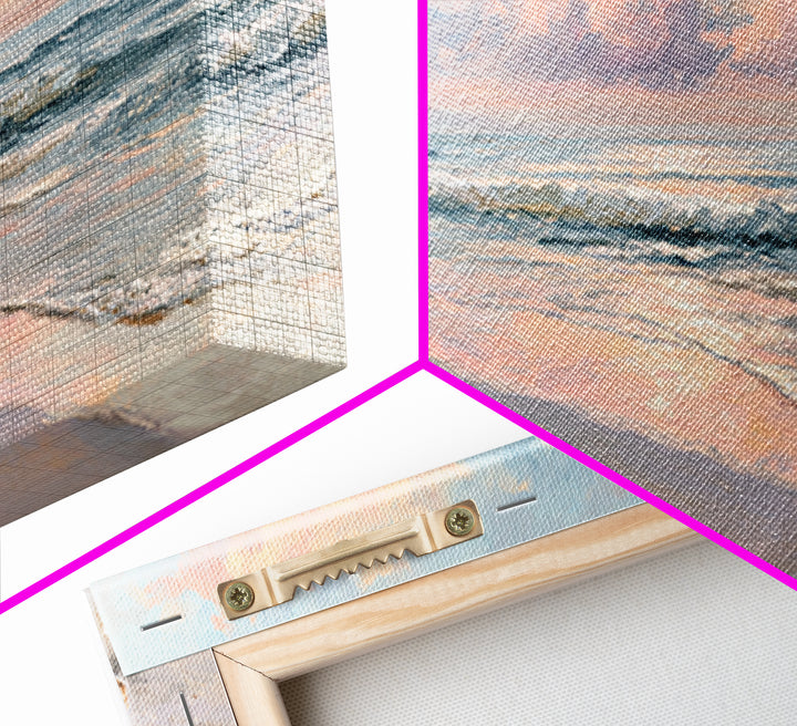 Pastel Ocean Beach Seascape Canvas Print, Coastal Wall Art, Shells And Waves Decor, Beach House Living Room Wall Decor, Gift For Her