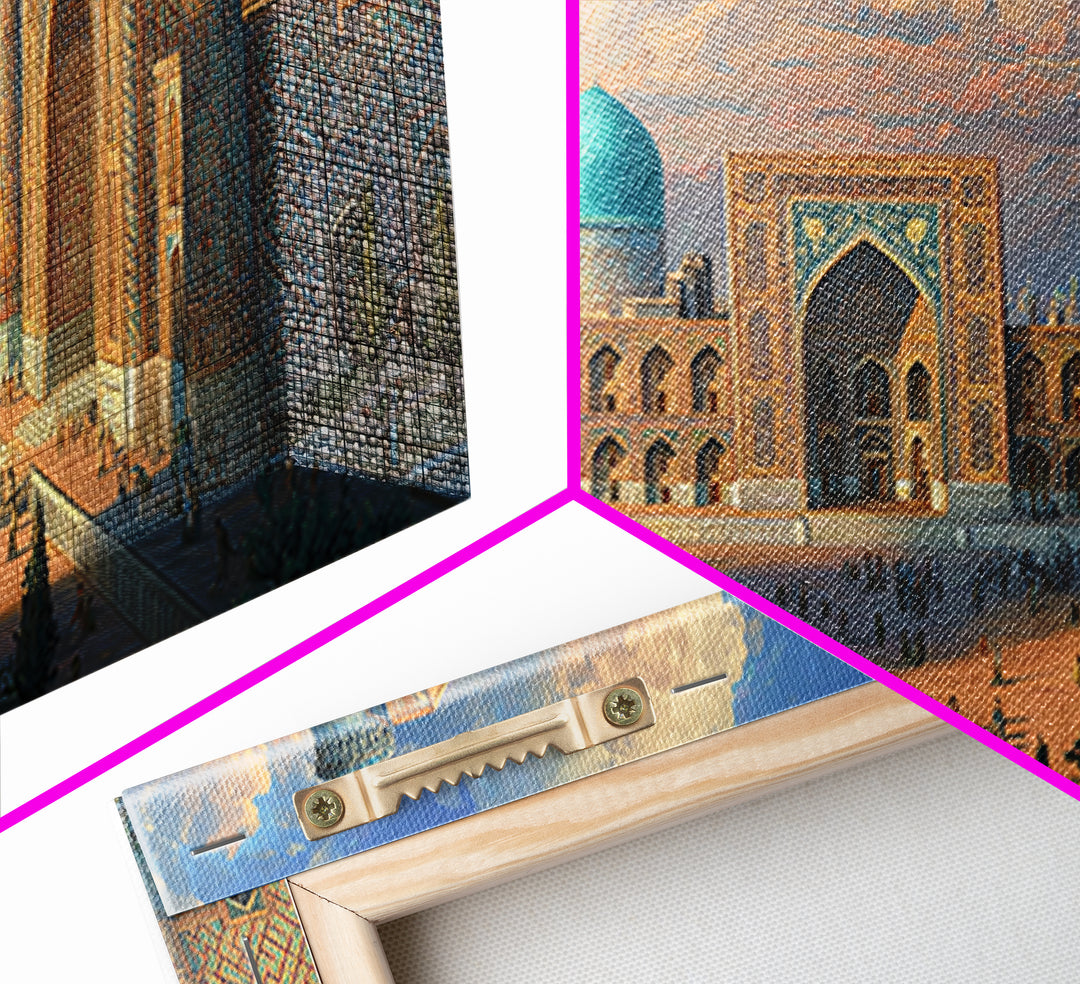 Samarkand Blue Dome Architecture Framed Canvas Print, Islamic Wall Art, Silk Road Travel Poster Home Decor Gift Idea For Him