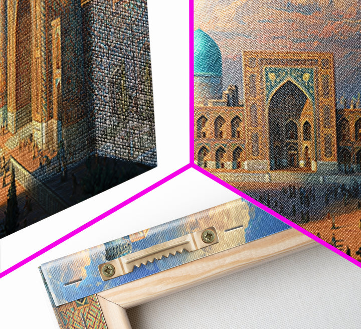 Samarkand Blue Dome Architecture Framed Canvas Print, Islamic Wall Art, Silk Road Travel Poster Home Decor Gift Idea For Him
