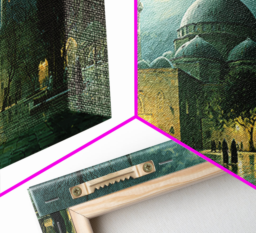 Moonlit Ottoman Mosque Wall Art, Islamic Architecture Canvas Print, Istanbul Landscape, Ramadan Decor, Elegant Home Decor
