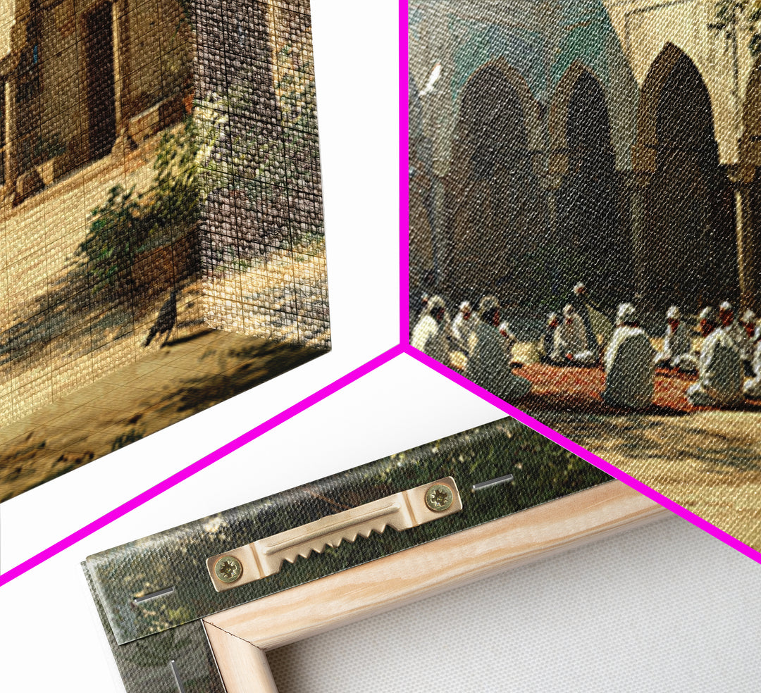 Sunlit Madrasa Courtyard Wall Art, Islamic Architecture Canvas Print, Peaceful Meditation Room Decor, Serene Travel Poster