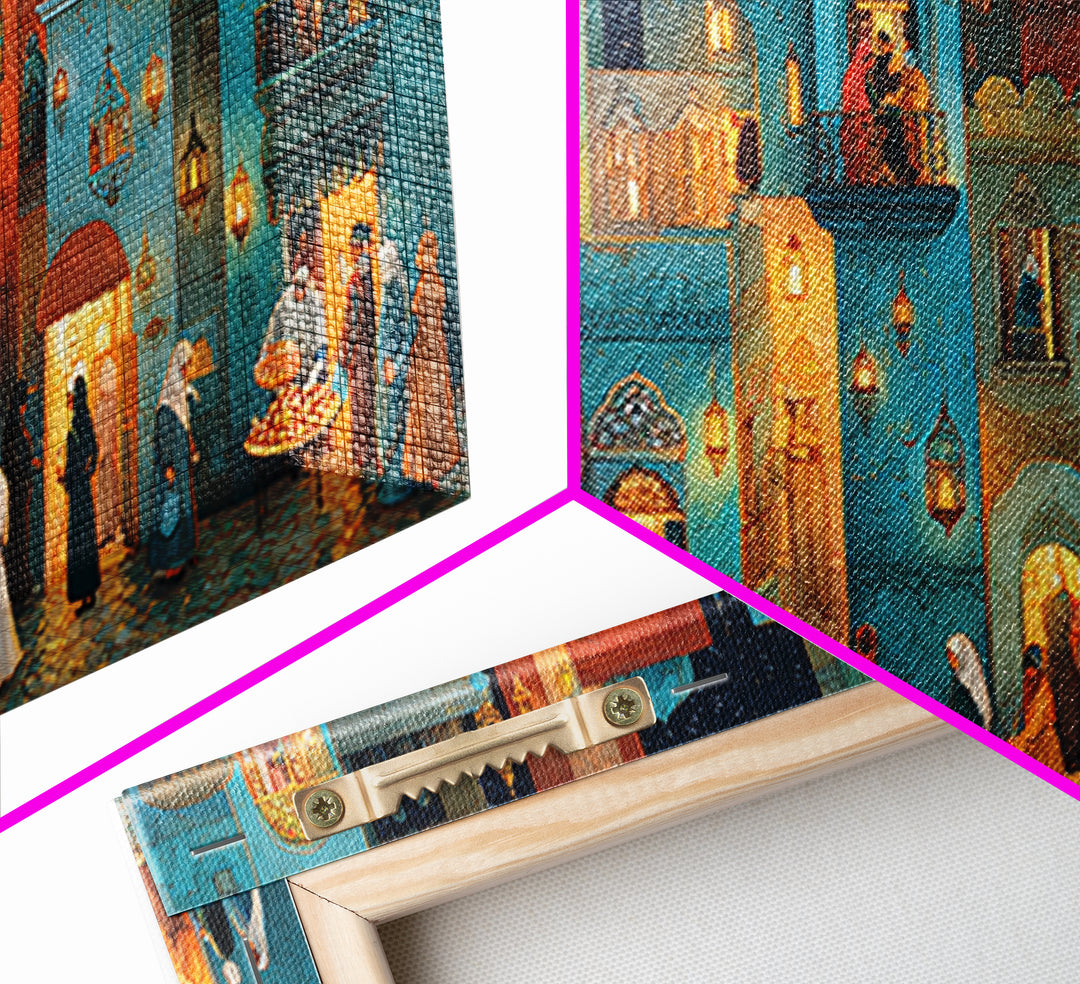 Moonlit Middle Eastern City Wall Art, Ramadan Night Canvas Print, Moroccan Decor, Islamic Home Decor, Housewarming New Home Gift