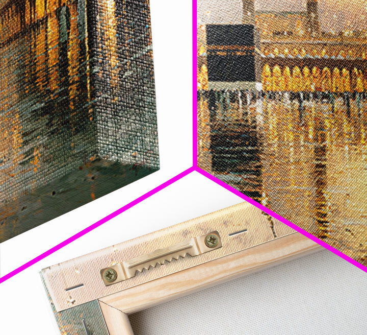 Kaaba Reflection At Masjid Al Haram Framed Canvas Print, Islamic Wall Art, Mecca Mosque Decor, Ramadan Eid Gift For Home