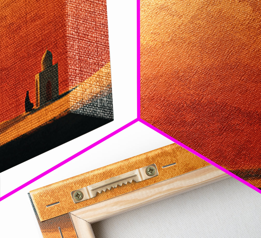 Desert Mosque At Orange Sunset Canvas Print, Islamic Wall Art, Moroccan Decor, Spiritual Art, Minimalist Home Decor Gift