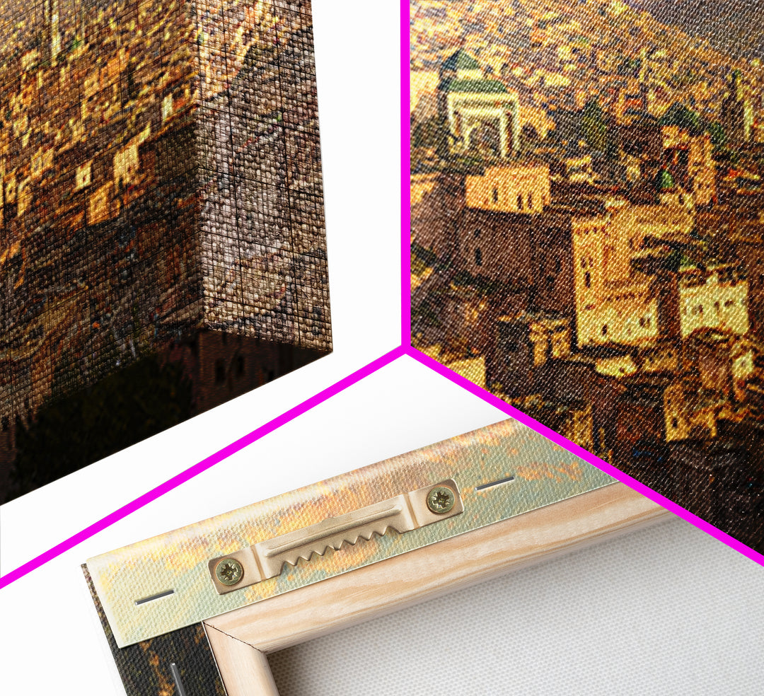 Golden Moroccan Medina Cityscape Canvas Print, Travel Poster Wall Art For Living Room Decor And Elegant Morocco Wall Decor