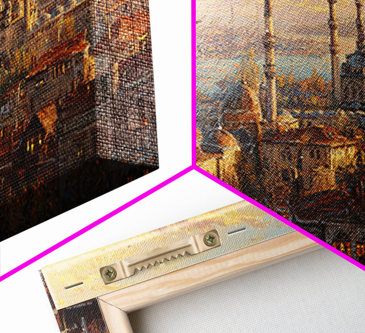 Istanbul Mosque Skyline At Sunset Wall Art, Turkish Travel Poster, Islamic Architecture Canvas Print, Warm City Living Room Decor