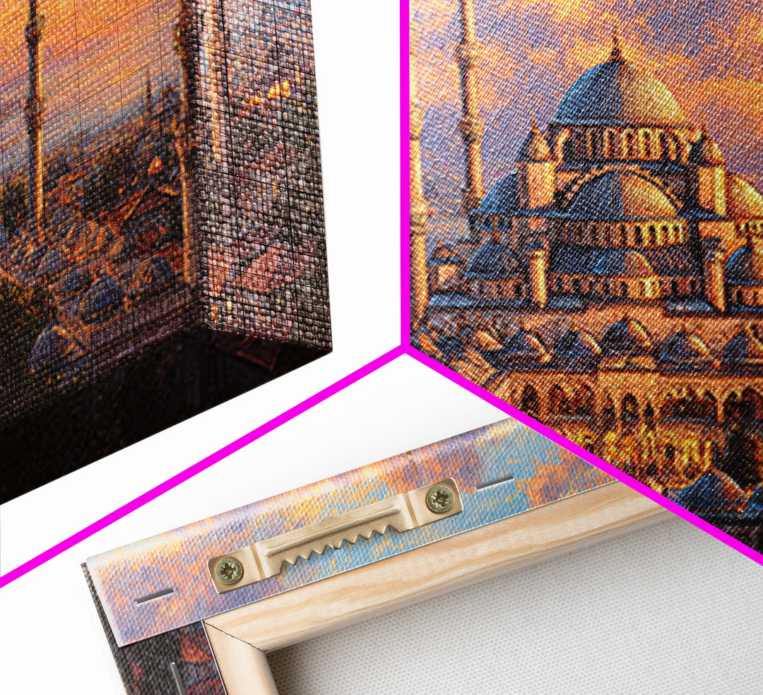 Sunset Blue Mosque Canvas Print, Istanbul Islamic Architecture Wall Art, Travel Poster Decor For Elegant Living Room Home Decor