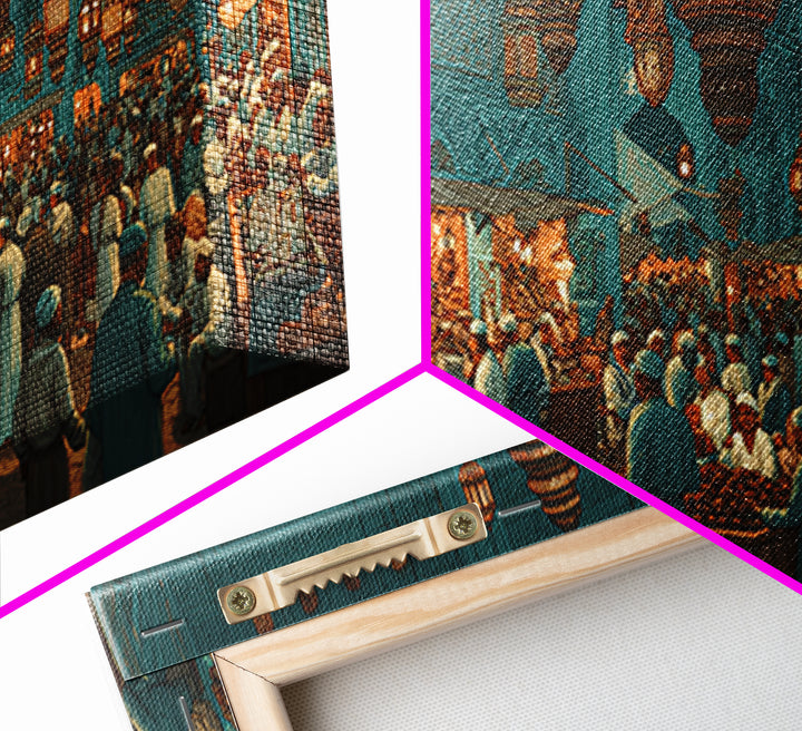 Moroccan Lantern Market Wall Art, Teal Souk Scene, Islamic Architecture Print, Middle Eastern Home Decor, Ramadan Gift For Living Room