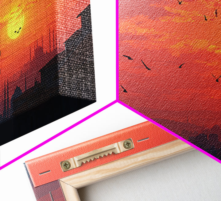 Istanbul Sunset Minaret Skyline Wall Art, Turkish Travel Poster For Living Room Decor, Orange Wall Decor And Housewarming Gift