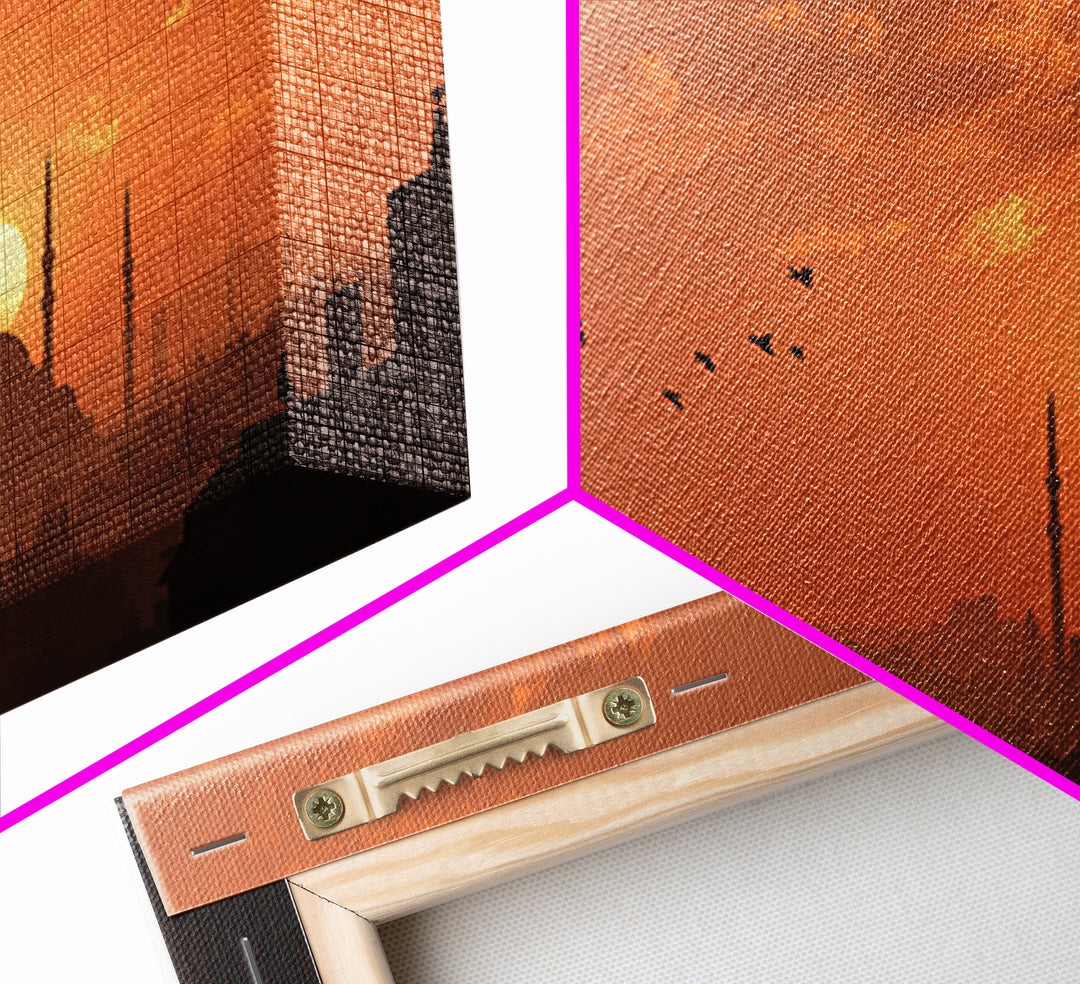 Orange Mosque Skyline At Sunset Wall Art, Islamic Architecture Print, Middle Eastern Decor, Ramadan Eid Gift For Home Decor