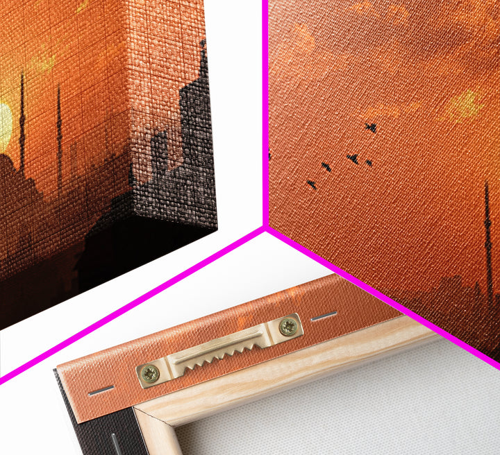 Orange Mosque Skyline At Sunset Wall Art, Islamic Architecture Print, Middle Eastern Decor, Ramadan Eid Gift For Home Decor