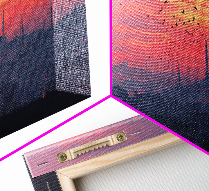 Istanbul Minarets At Pink Sunset Wall Art, Turkish Skyline Canvas Print, Middle Eastern Decor, Travel Poster, Islamic Art