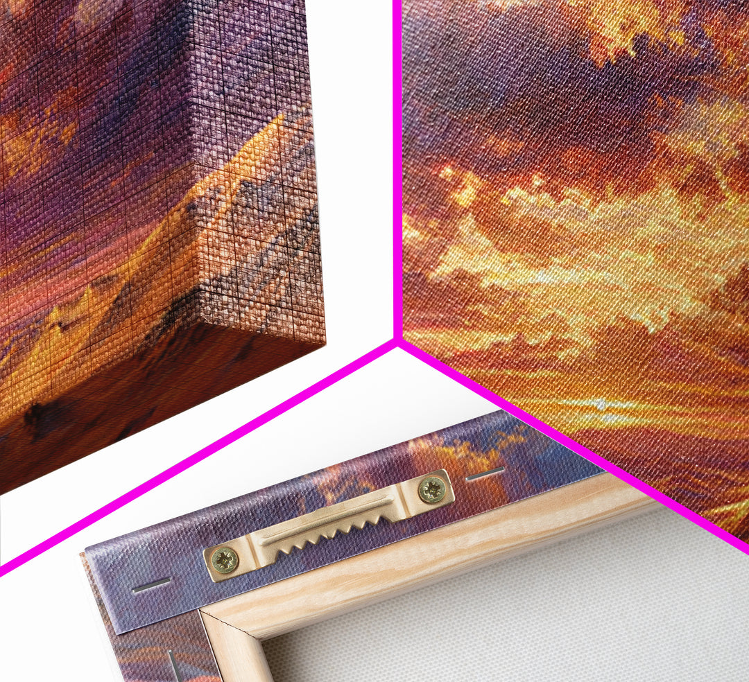 Desert Caravan At Purple Sunset Wall Art, Arabian Landscape Canvas Print, Dunes Travel Poster, Warm Boho Home Decor Gift