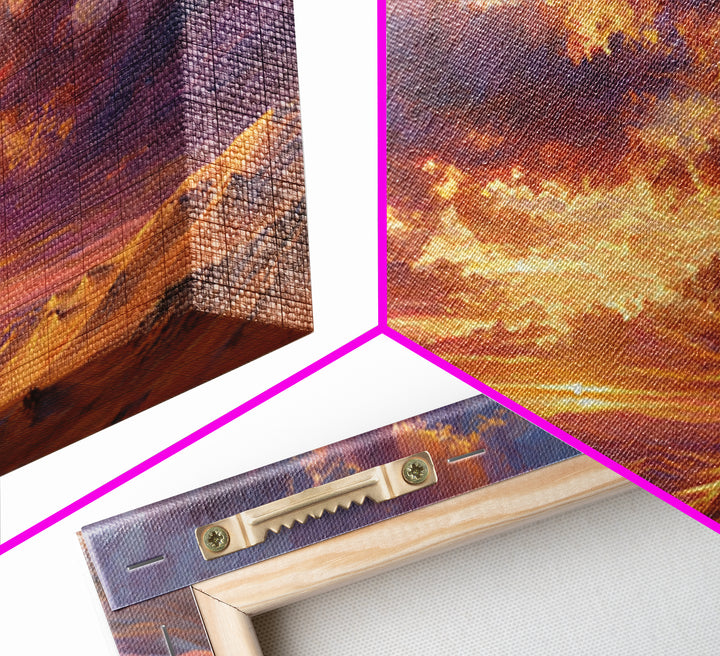 Desert Caravan At Purple Sunset Wall Art, Arabian Landscape Canvas Print, Dunes Travel Poster, Warm Boho Home Decor Gift