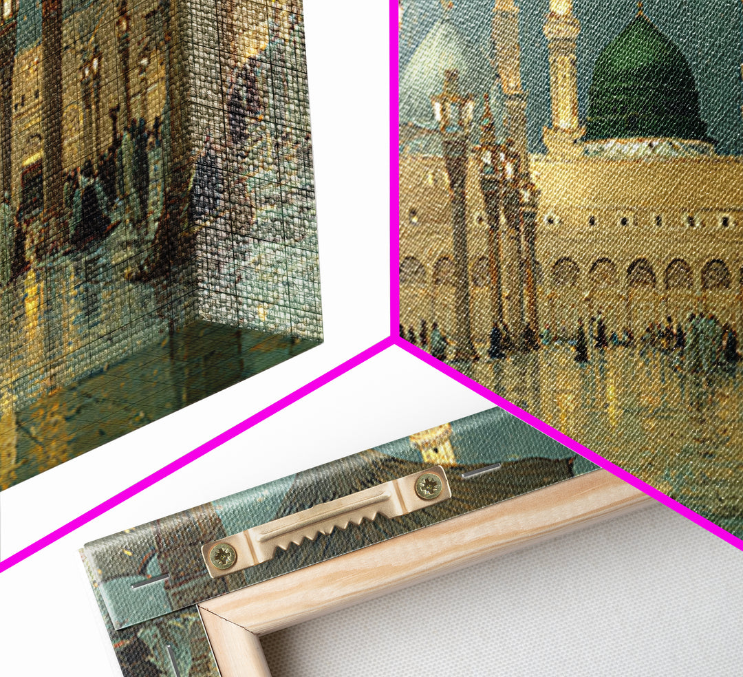 Golden Mosque Courtyard At Night Wall Art, Islamic Architecture Art Print, Serene Ramadan Decor And Muslim Gift For Prayer Room