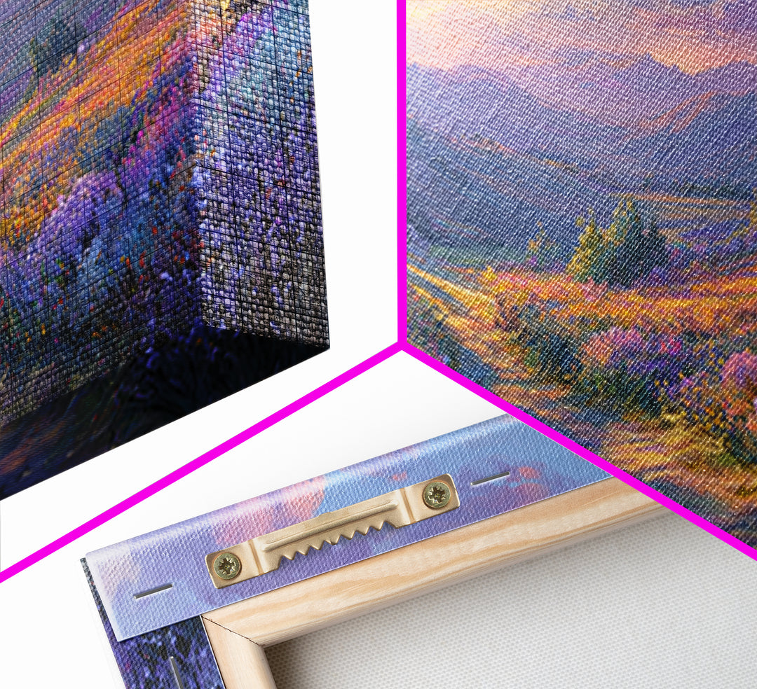 Lavender Mountain Valley Canvas Print, Colorful Landscape Wall Art, Purple Wildflower Living Room Decor, Statement Large Print