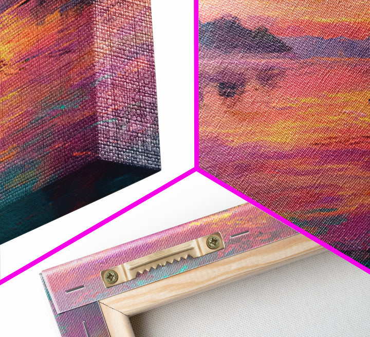 Paddleboarder On Pink Sunset Lake Wall Art, Colorful Seascape Canvas Print, Romantic Coastal Decor, Large Living Room Art
