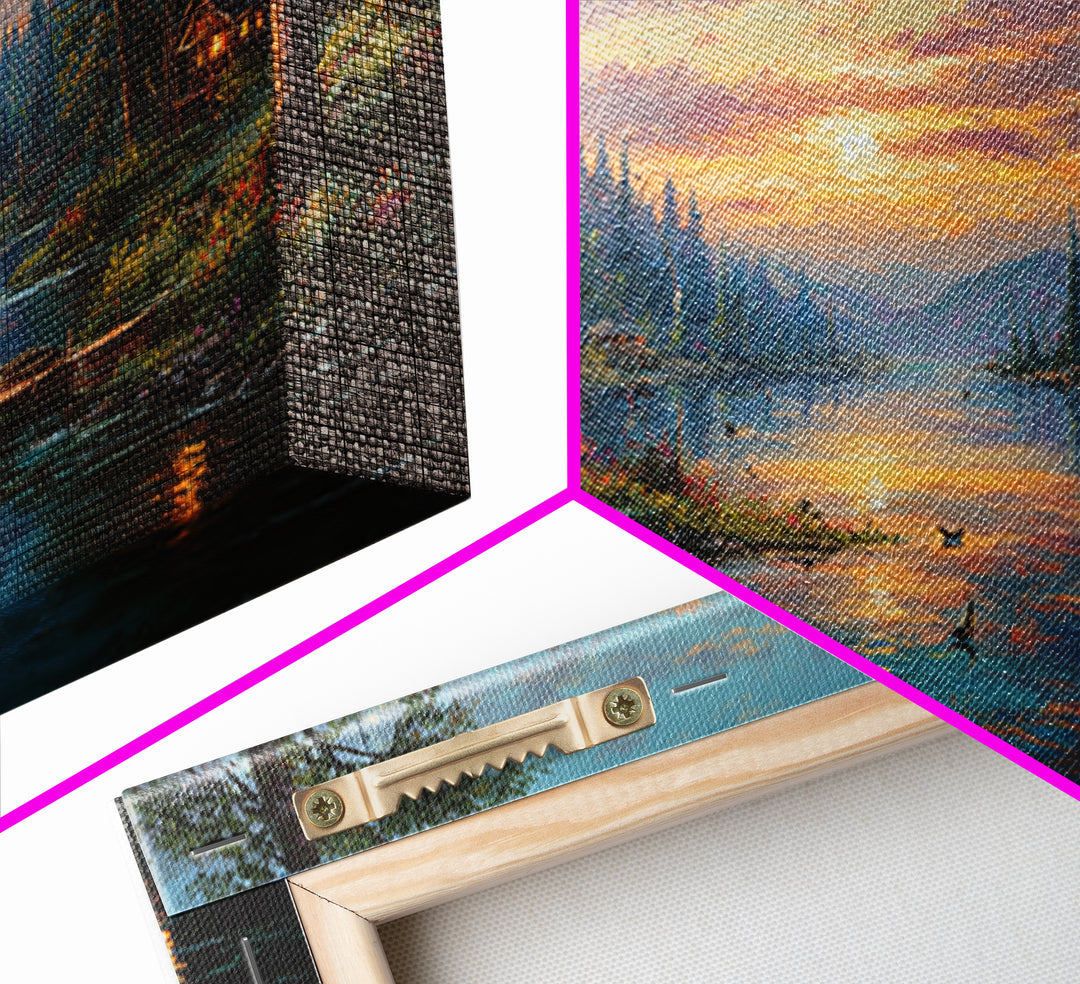 Peaceful Forest Lake Sunrise Canvas Print, Cozy Cabin Wall Art, Rustic Home Decor, Lake House Gift, Living Room Art, Nature Wall Art