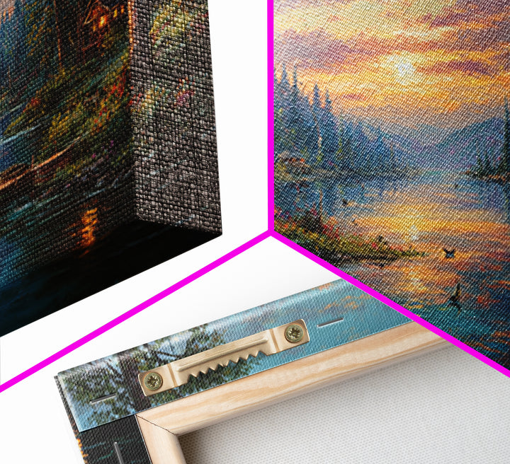 Peaceful Forest Lake Sunrise Canvas Print, Cozy Cabin Wall Art, Rustic Home Decor, Lake House Gift, Living Room Art, Nature Wall Art