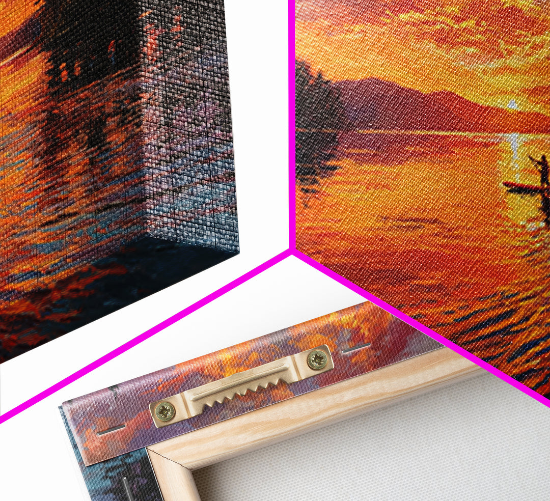 Fiery Sunset Kayaker On Mountain Lake Wall Art, Canvas Print, Outdoor Adventure Decor, Lake House Gift, Large Wall Art, Sunset Painting